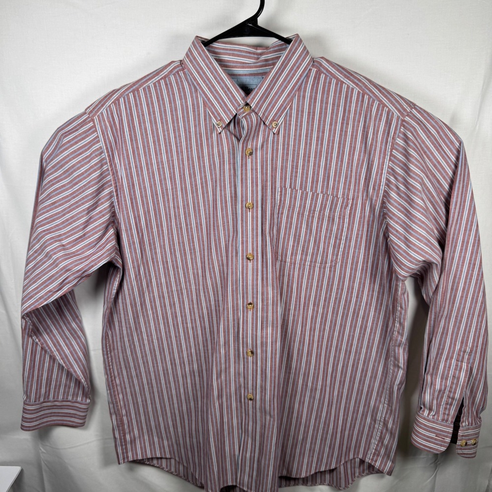 LL Bean Button Down Shirt‎ Mens Large L Red Blue Striped Long Sleeve Cotton